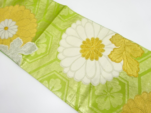 JAPANESE KIMONO / ANTIQUE FUKURO OBI / SILK / WOVEN KIKU